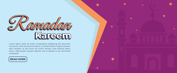 Creative concept of Ramadan Kareem Islamic banner, header, web template. Modern art design with pattern of beautiful Arabic ornament the backdrop of a bright big crescent moon and star