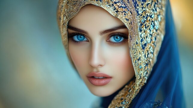 Dramatic Hyper-Realistic Portrait of Arabian Woman Wearing Hijab