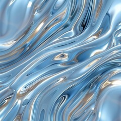 Abstract background with a liquid metal texture, featuring silver and blue colors, shiny waves.