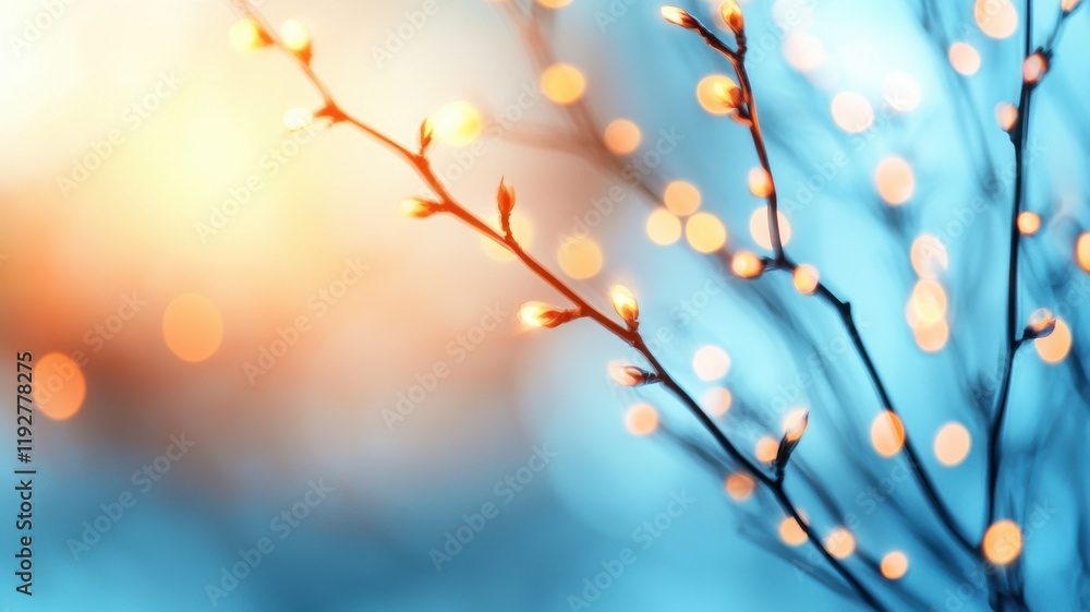 Aufkleber Illuminated Spring Branches Soft Bokeh Background Nature Photography Artistic Image