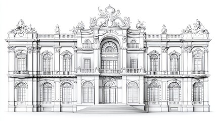 Architectural Blueprint of a Grand Palace: Baroque Elegance