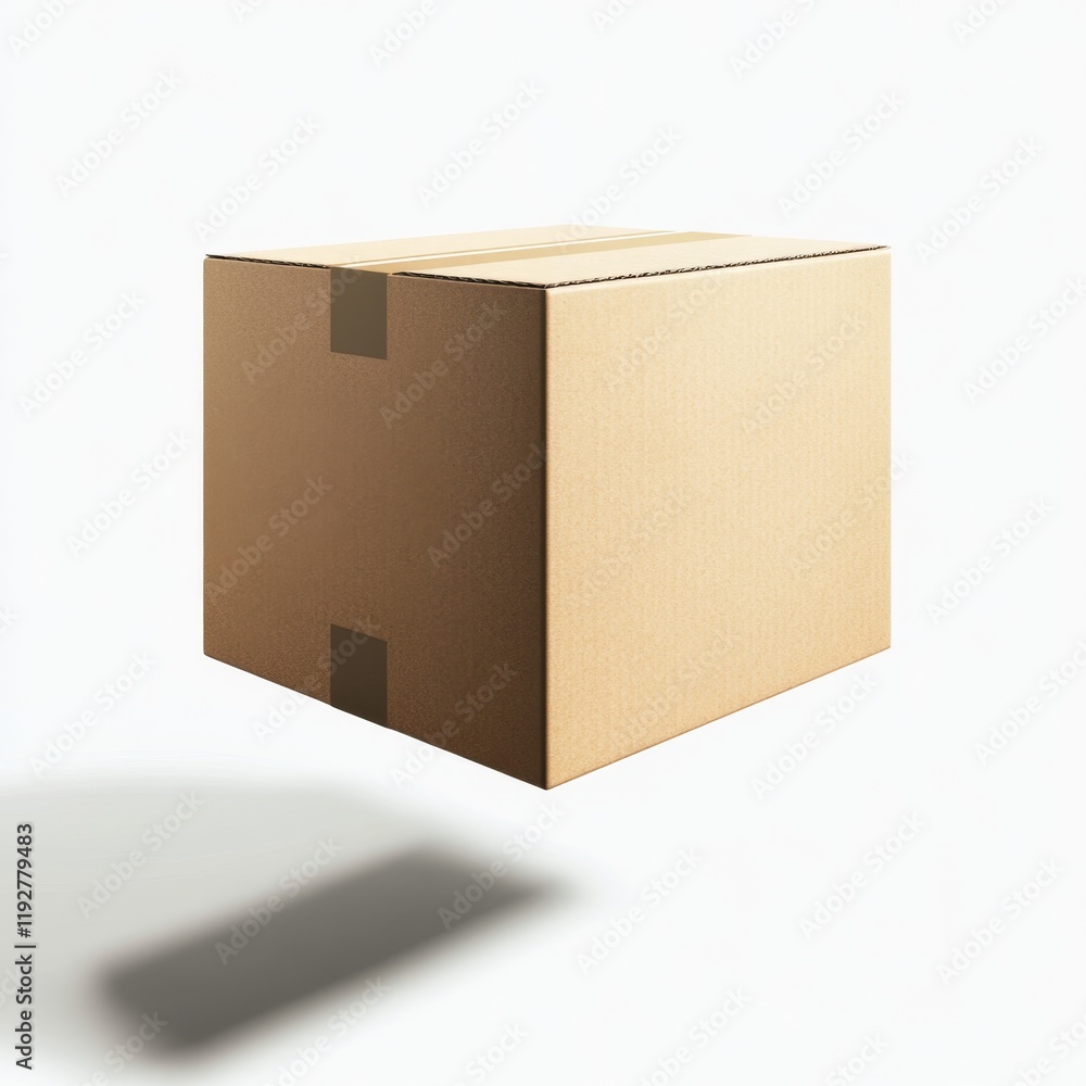 Poster minimalistic 3d render of a floating cardboard box in bright space