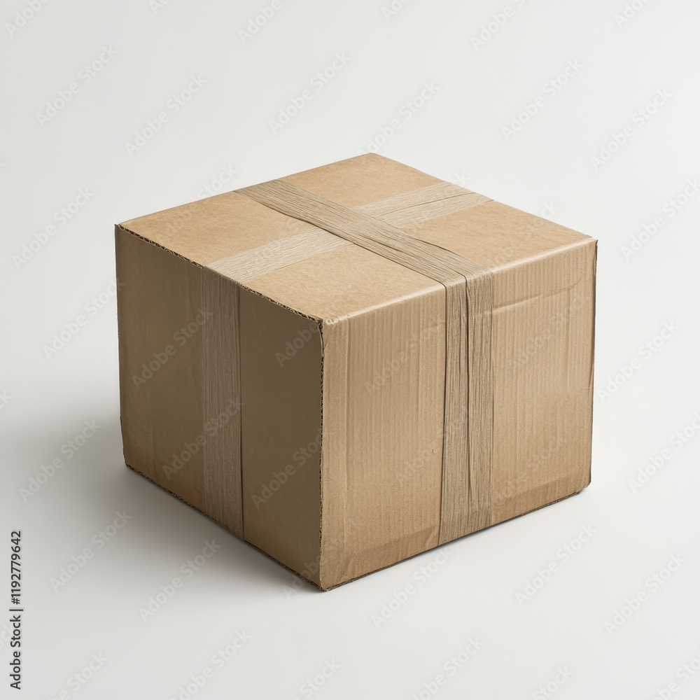 Poster neatly closed cardboard box with visible tape detail on surface