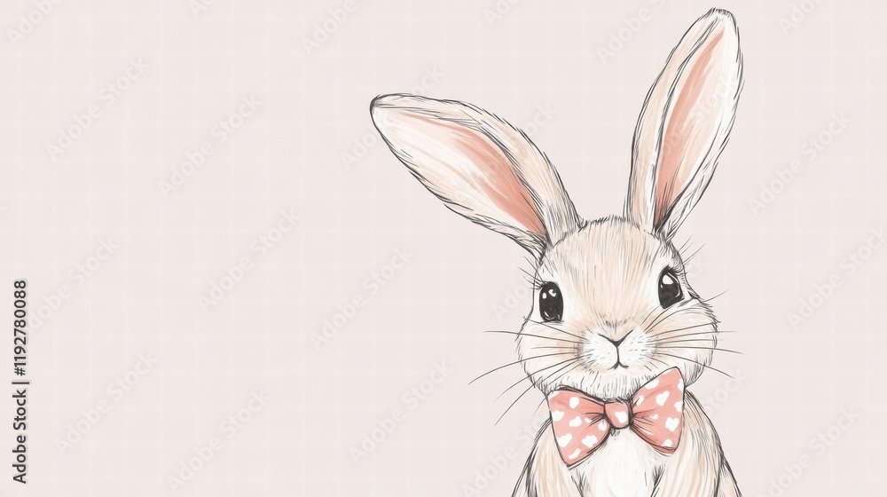 Aufkleber Cute illustrated rabbit wearing a bow tie with soft colors in a calming background setting. Generative AI