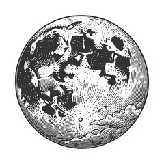 Naklejka premium the moon, showcasing intricate craters and textures, symbolizing celestial beauty and mystery sketch engraving generative ai vector illustration. Scratch board imitation. Black and white image.