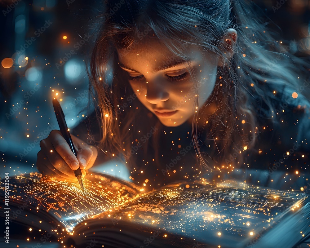 Poster glowing journal transforms into multicultural stories symbolizing shared knowledge and education bri