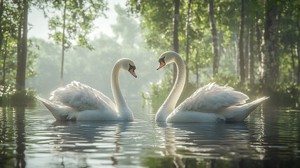 Two Graceful Swans on a Tranquil Lake
