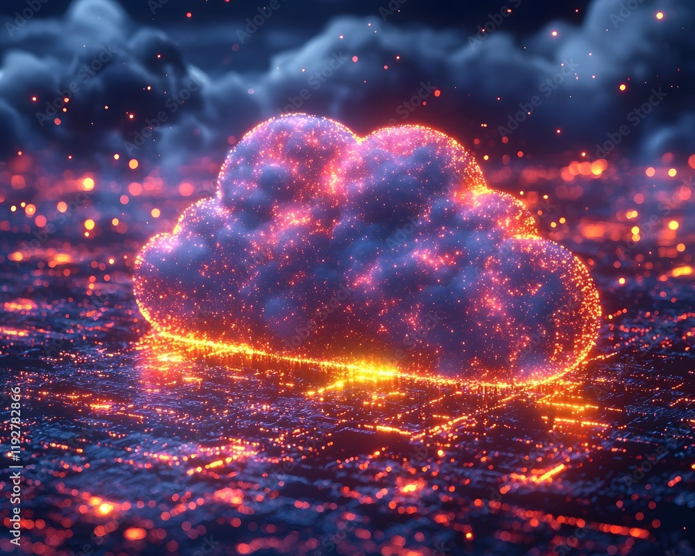 Poster glowing cloud computing business service concept with interconnected servers globally