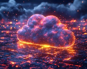 Glowing Cloud Computing Business Service Concept with Interconnected Servers Globally