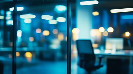 Fototapeta premium at night beautiful Abstract blurred office interior room. blurry working space with defocused effect