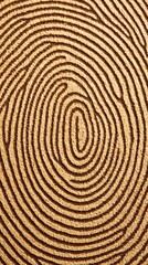 Naklejka premium A close-up view of a textured surface resembling a fingerprint pattern, showcasing concentric lines in earthy tones.