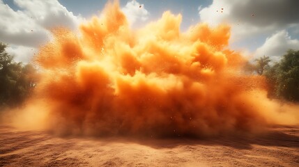 Massive Orange Dust Cloud Exploding Outdoors