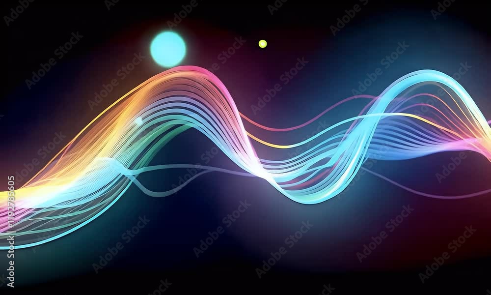 Poster vibrant neon waves flowing on a dark backdrop, showcasing dynamic motion and futuristic design with 