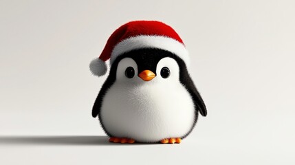 Naklejka premium Festive Smiling Penguin Winter Wonderland Digital Illustration Cheerful Environment Front View Santa Hat Concept