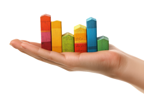 Hand Holding Colorful Bars Representing Business Growth Concept