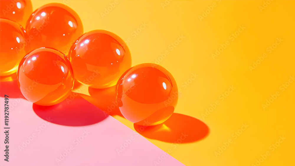 Aufkleber glossy orange spheres create a vibrant arrangement against a colorful backdrop in a playful display 