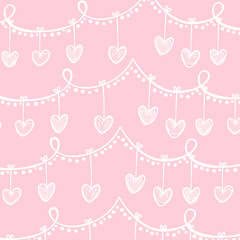 Love illustration. Digital Valentine&rsquo;s Day Pattern. Minimal white doodle motifs on a pastel pink background. Ideal for modern graphic design, trendy decor, and youthful projects.