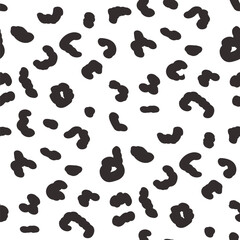 Abstract animal monochrome seamless pattern.Dalmatian, leopard or ocelot print allover background. Jaguar fur continuous vector hand drawn ornament. Surface pattern design camouflage motif.