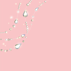 Gems. Decoration. Diamonds. Abstract background. Jewelry. Hanging crystals. Vector illustration.