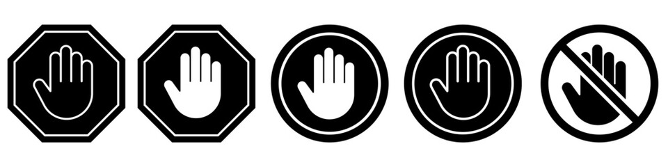 Stop hand icon vector set. Do not touch illustration sign collection. Hand forbidden symbol.