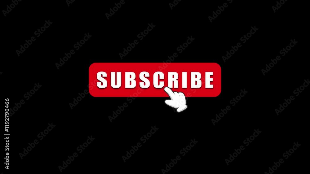 Poster pop up button animation of subscribe with cursor hand on transparent background.