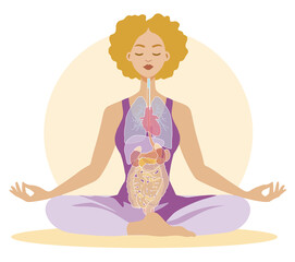Vagus nerve, parasympathetic, meditation, woman, medically illustration