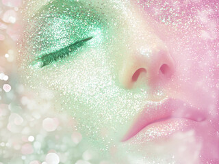 Close-up portrait of a woman with makeup showcasing beauty and glamour