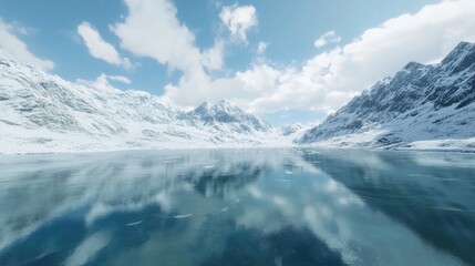 Obraz premium The icy expanse of a large, peaceful lake in the heart of winter.