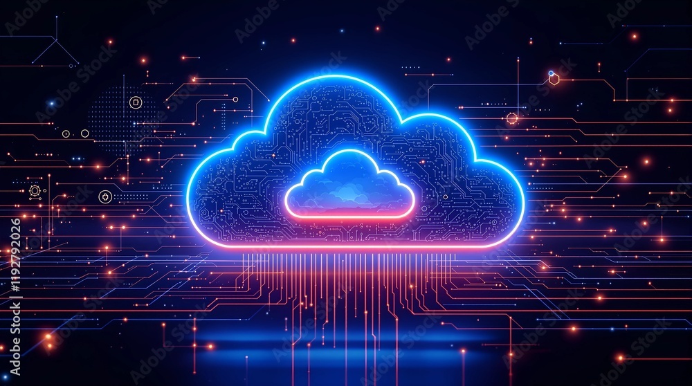 Poster generative ai-driven web design: futuristic holographic cloud concept