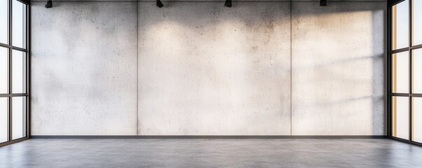 Modern Empty Room with Concrete Wall Large Windows and Sunlight Streaming In