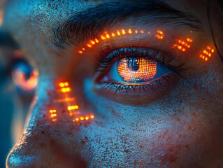 Glowing Holographic Portrait Symbolizing Digital Connection and Knowledge