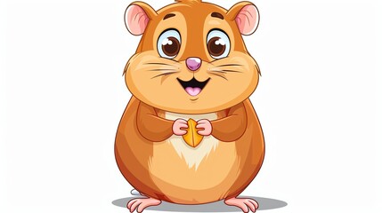 Fototapeta premium A cartoon hamster with big eyes holds a nut.