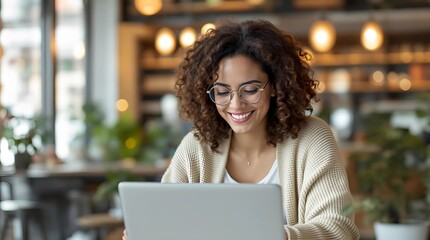 Generative AI-Generated Image: Young Professional Woman Smiling While Using Laptop