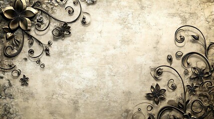 Ornate Metallic Flowers and Swirls on Antique Background