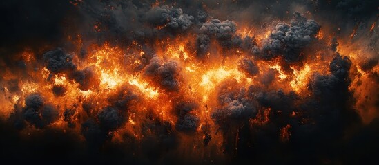Intense Fiery Explosion with Dark Smoke Clouds Creating a Dramatic and Powerful Scene of Destruction and Chaos