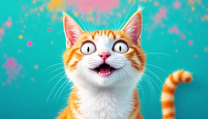 Obraz premium Funny Orange Cat with Big Eyes in Colorful Background