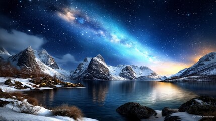 Fototapeta premium Starry Night Over Mountain Lake