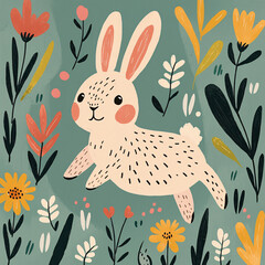 Adorable Bunny Rabbit in Springtime Floral Garden