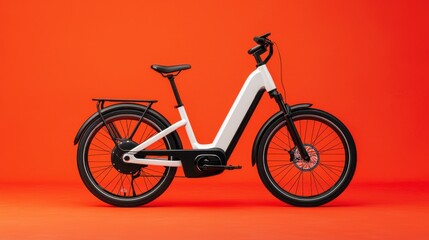 Fototapeta premium Electric bike showcase modern studio product photography bright orange background side view innovative transportation concept