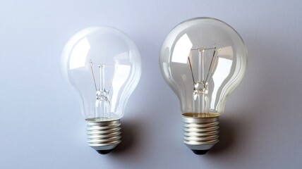 Two incandescent light bulbs, one clear frosted, against grey background