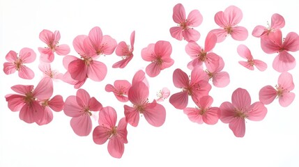 Delicate Pink Cherry Blossoms Floating on a Soft White Background