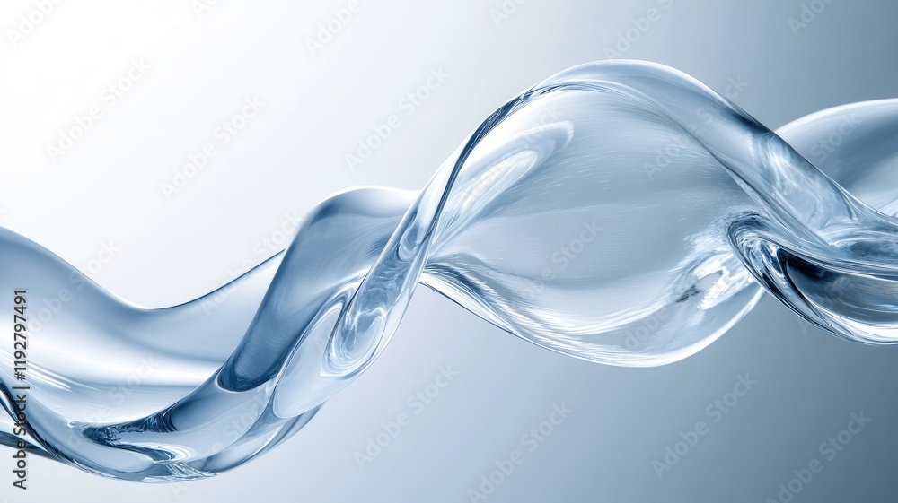 Poster abstract image of intertwining, glossy liquid shapes on light background