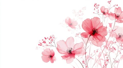 Delicate Pink Flowers with Soft Watercolor Background and Petals