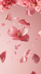 Delicate Pink Flower Petals Floating Against Soft Pastel Background