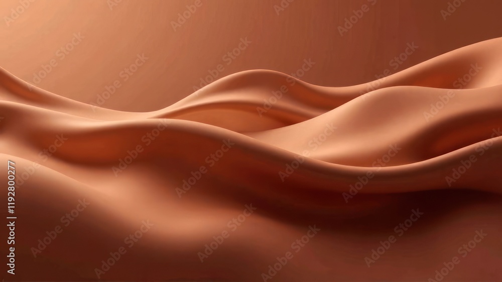 Poster abstract design of smooth mocha mousse-colored waves flowing in fluid motion, with soft blurred edge