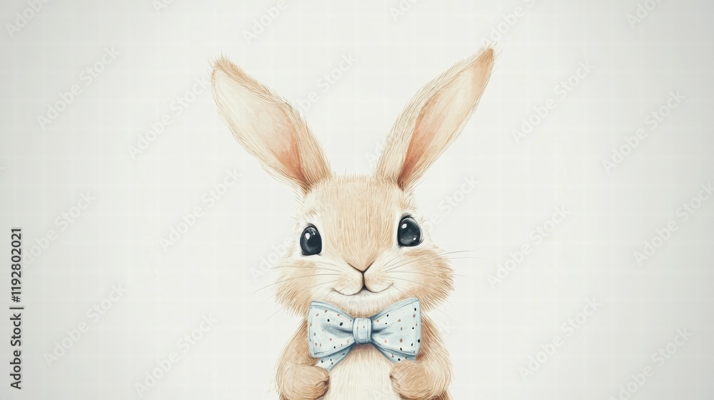 Aufkleber cute rabbit character wearing a polka dot bow tie with a cheerful expression, designed in a charming