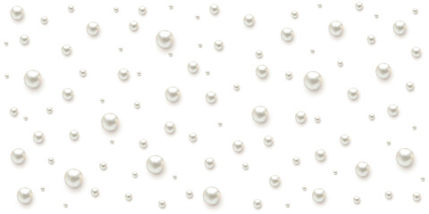 Pearls. Beads. Jewelry. Beautiful vector background. Scattered pearls on a white background.