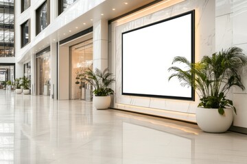 Blank advertising billboard space in a modern shopping mall