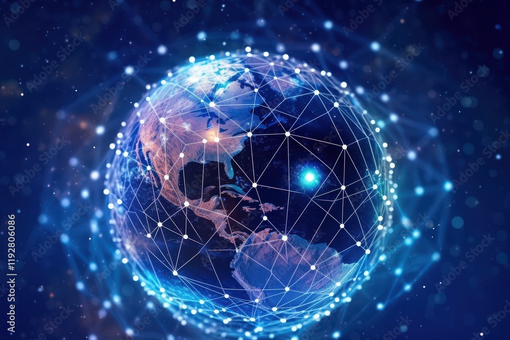 Poster global telecommunications network and technology connection with earth visual representation for dig
