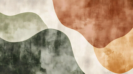 A soothing abstract design with watercolor-inspired textures in earthy tones of brown, green, and ochre, blending seamlessly to create a natural and organic feel 